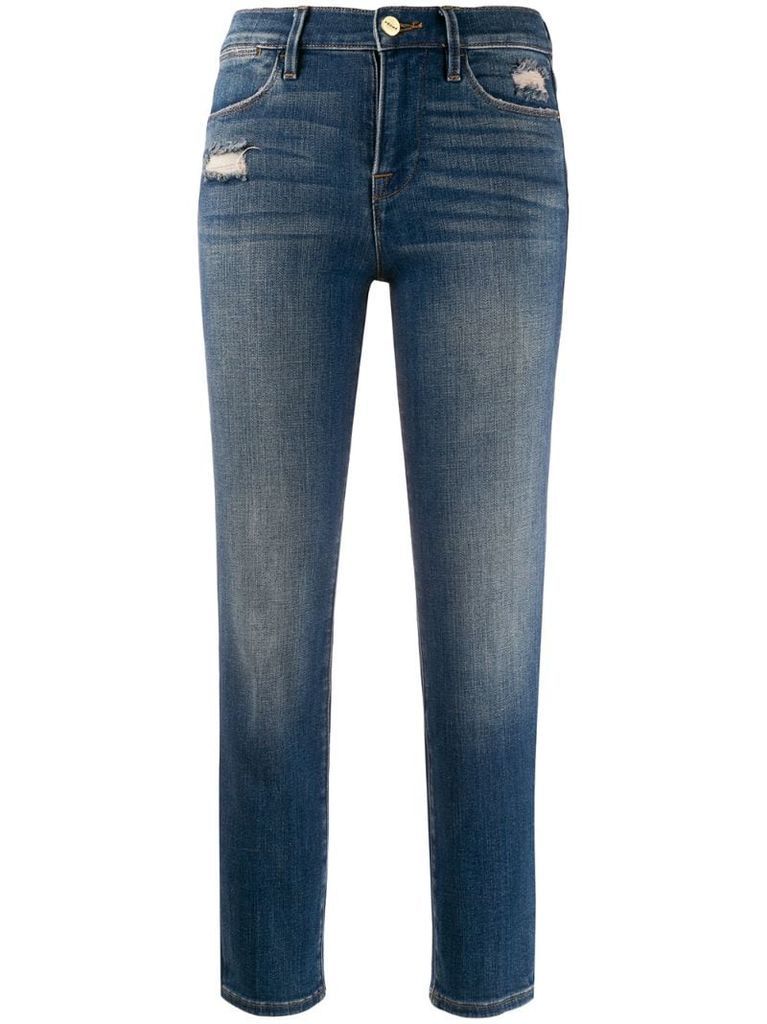 high rise stonewashed skinny jeans