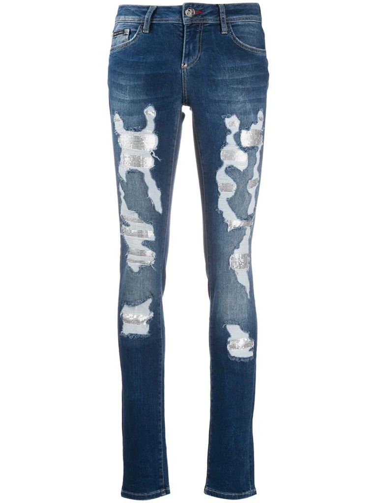 embellished ripped skinny jeans