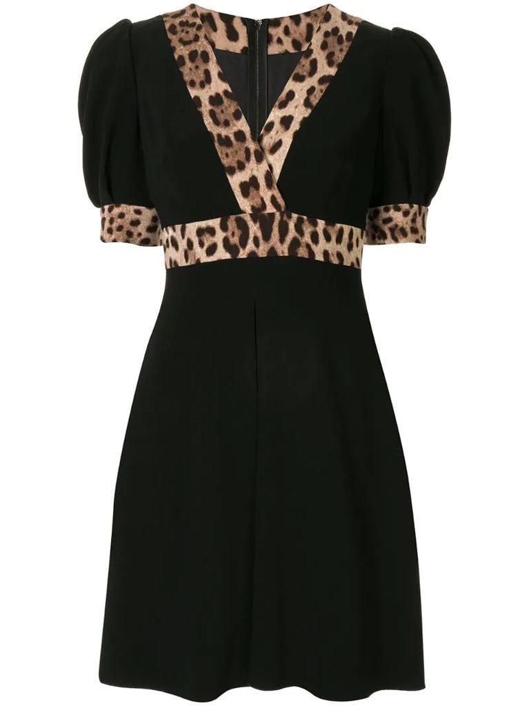 leopard print trimmed flared dress