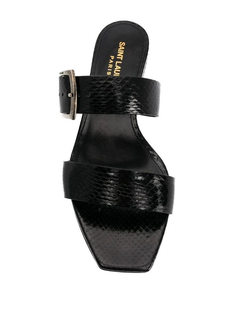 embossed buckled flat sandals