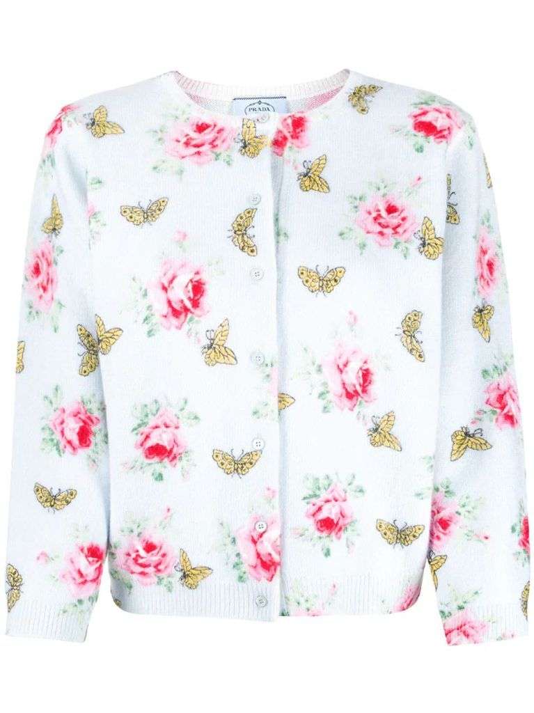 rose and butterfly-print cardigan
