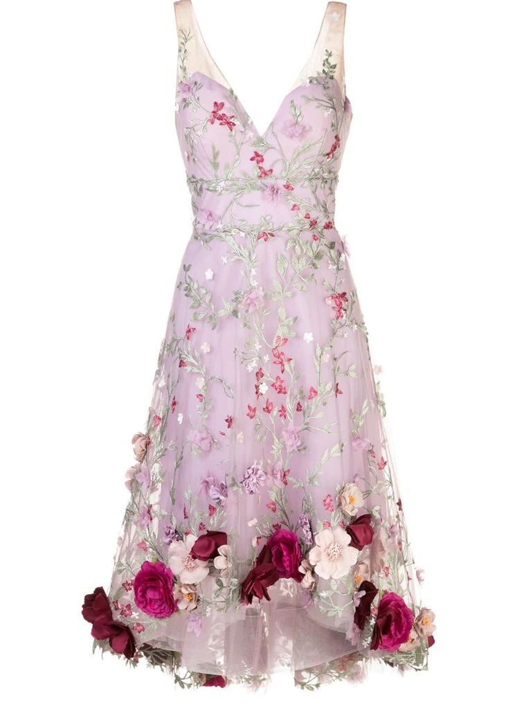 floral-appliqué embroidered sleeveless dress
