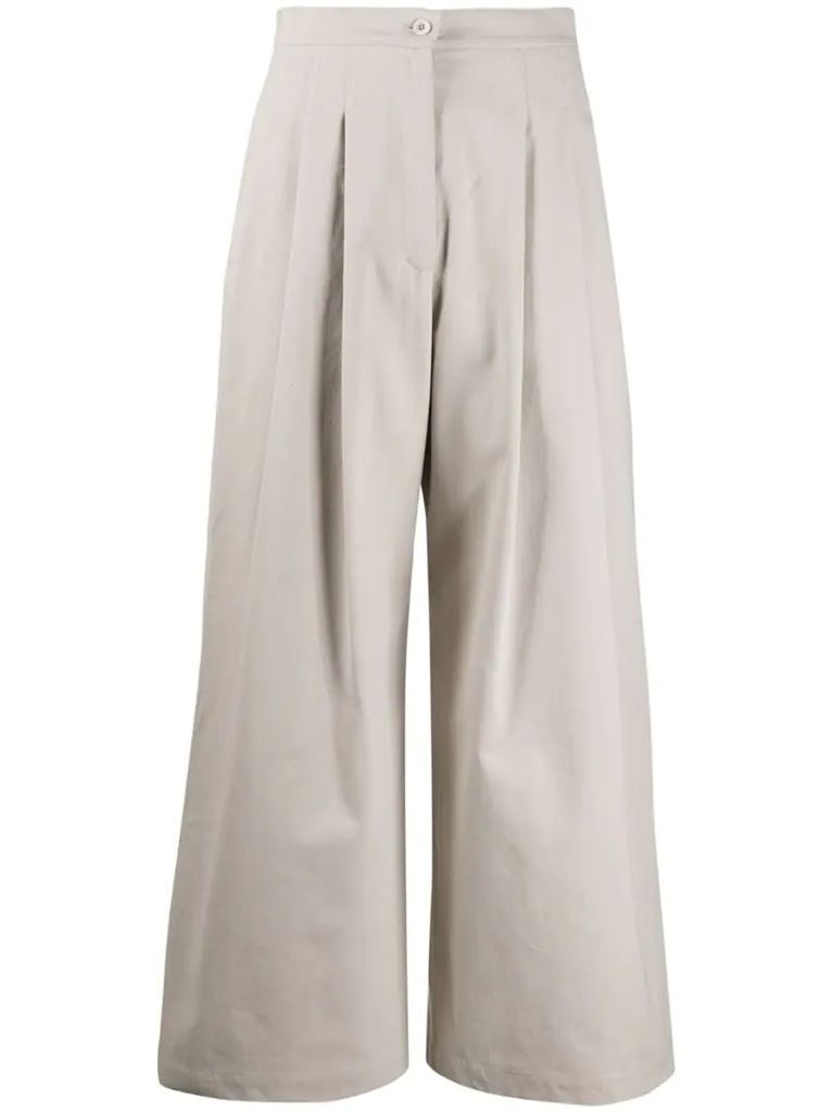 wide leg pleat detail trousers