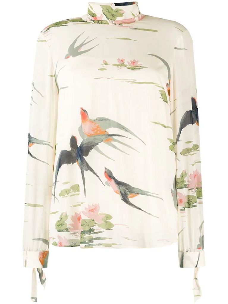 bird print blouse