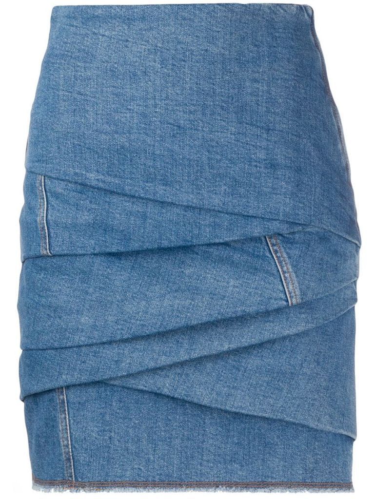 gathered denim mini skirt