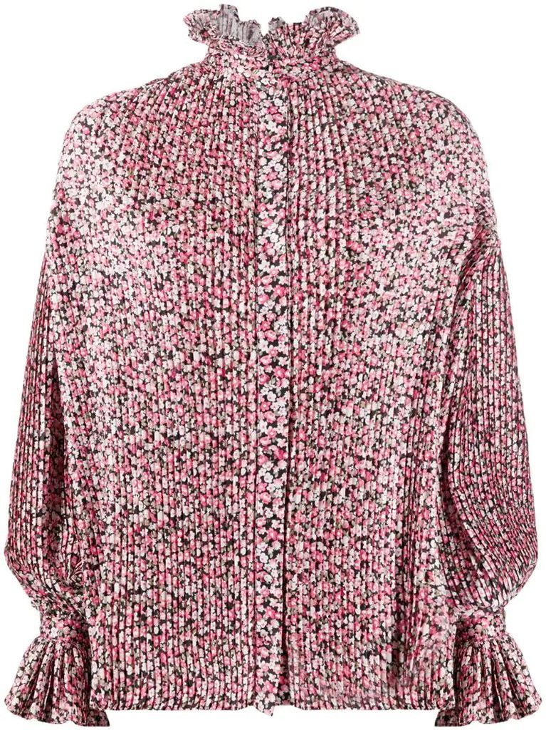 pleated floral print blouse