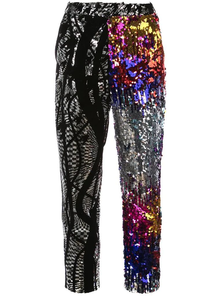 multi-pattern sequined trousers