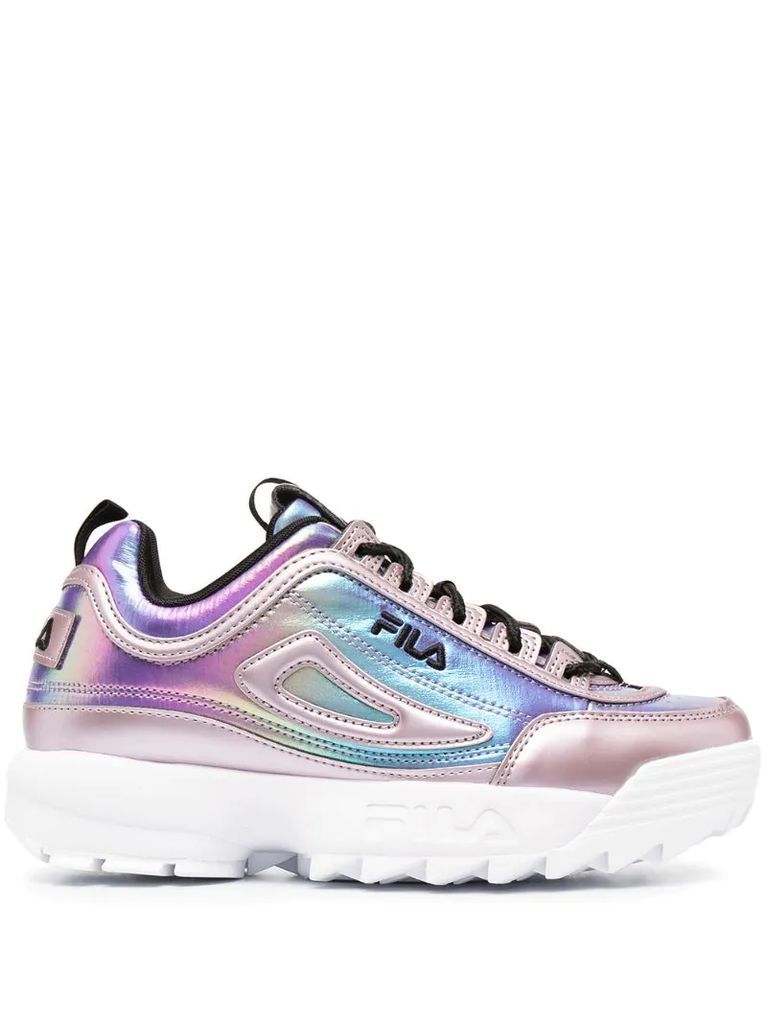 iridescent lace-up trainers