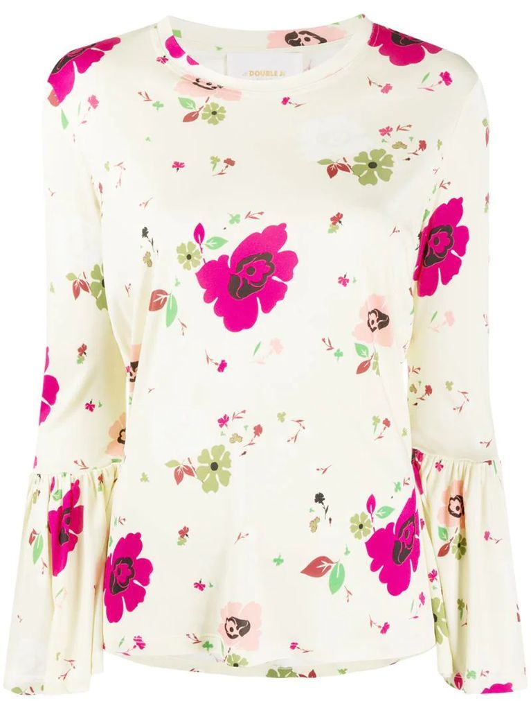 floral-print bell-sleeve blouse