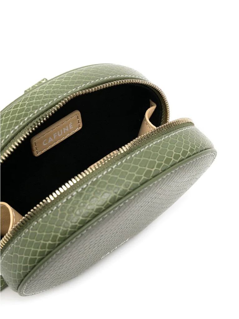 snakeskin oval clutch bag