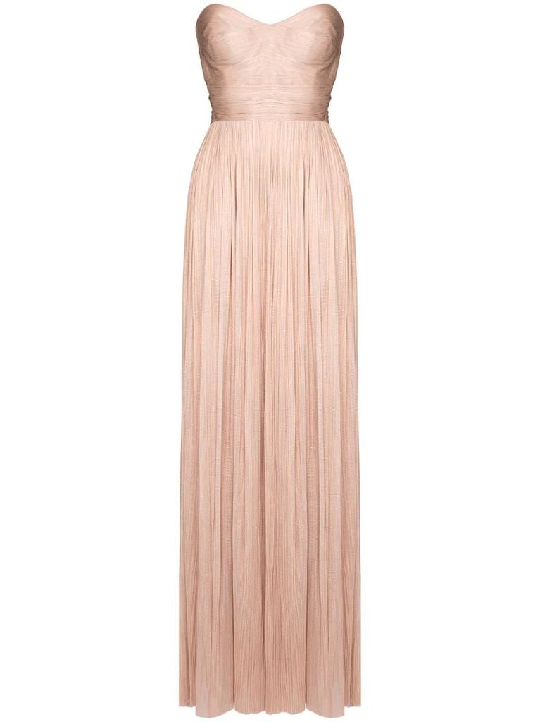 Theia strapless pleated gown