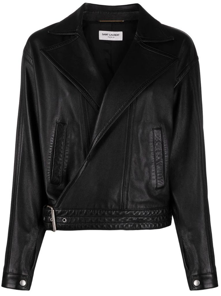 biker-style leather jacket