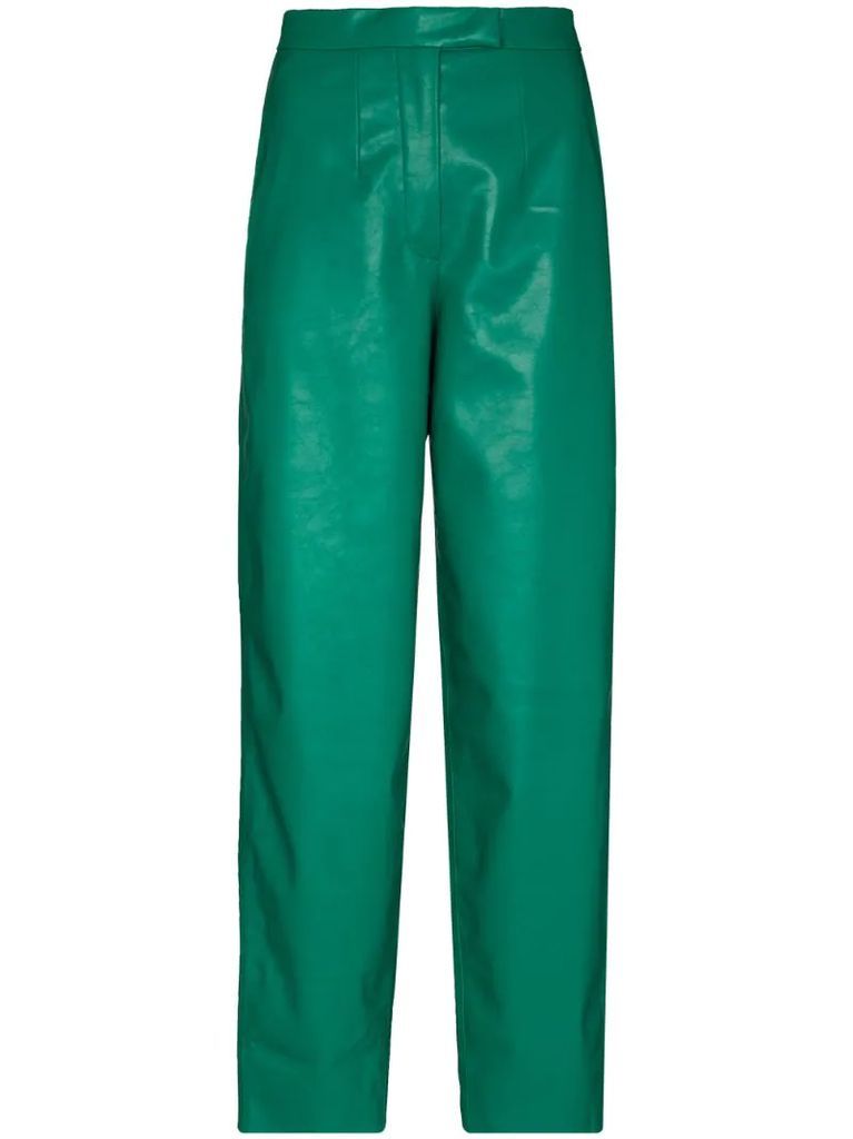 faux-leather tapered trousers