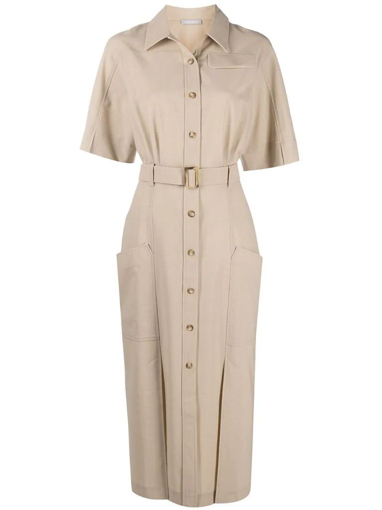 short-sleeved button-up midi dress