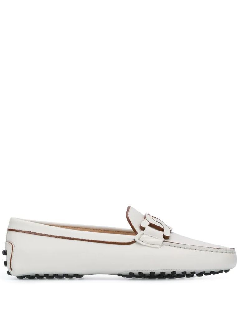 chain-link leather driving loafers