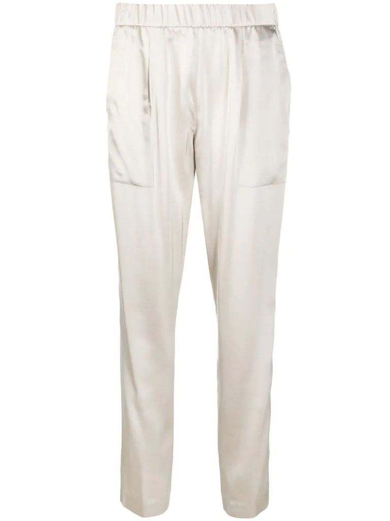 metallic-sheen trousers