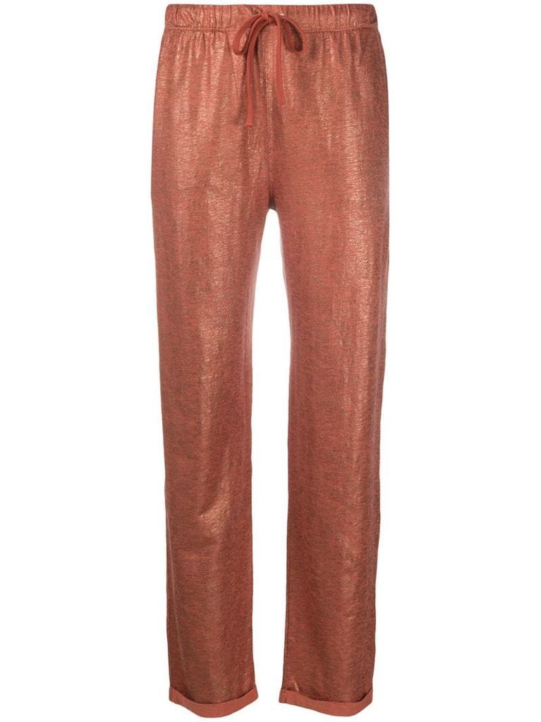 shimmering straight-leg trousers