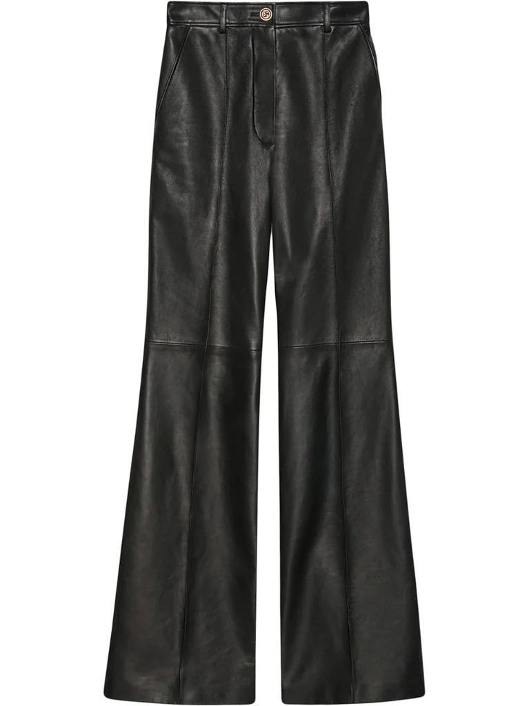 leather flared trousers