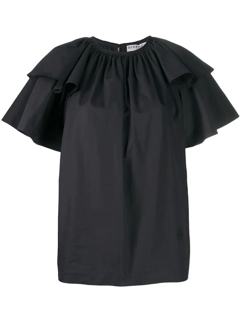 black ruffle cotton blouse