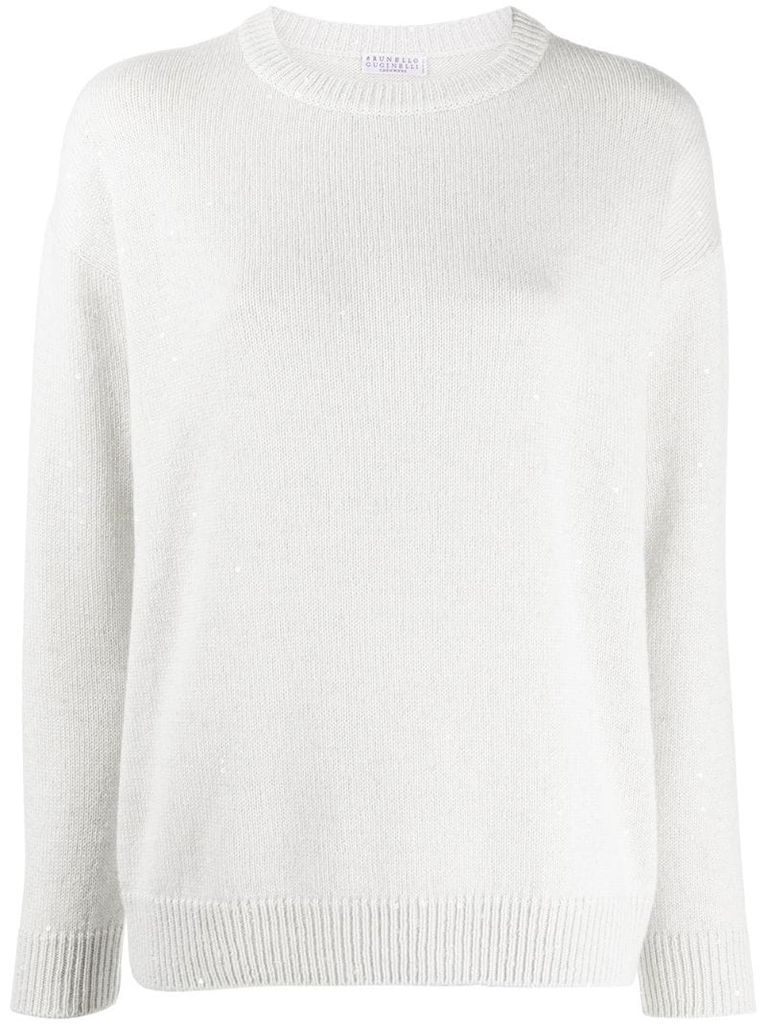ribbed knit edge round neck jumper