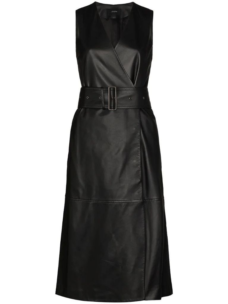 Dibo belted leather midi dress