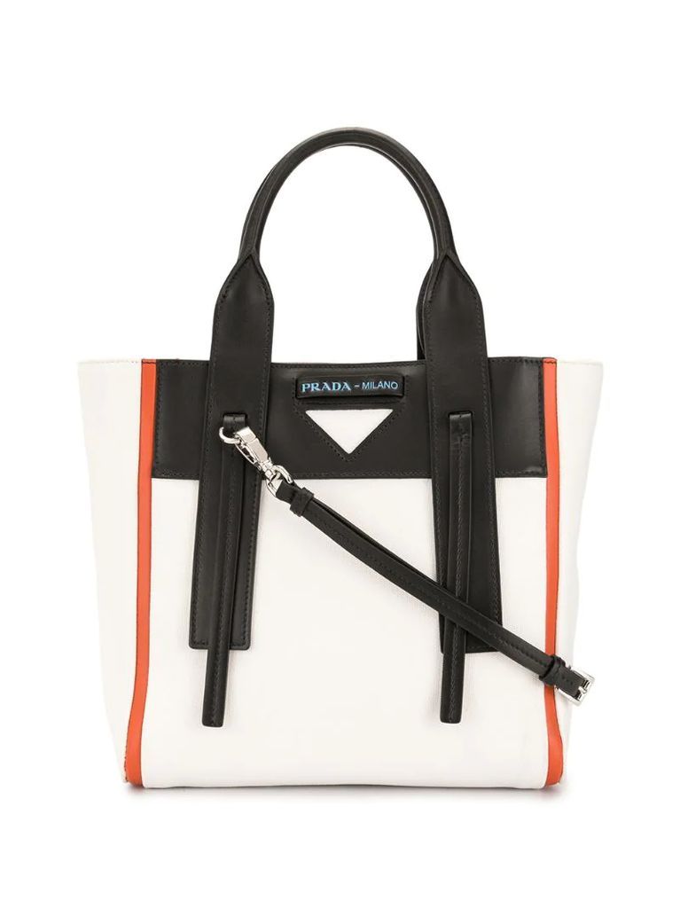 triangle plaque colour-block two-way bag