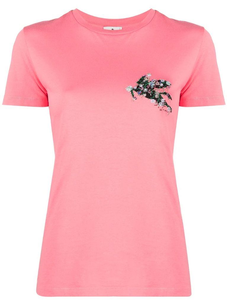 floral-embroidered t-shirt