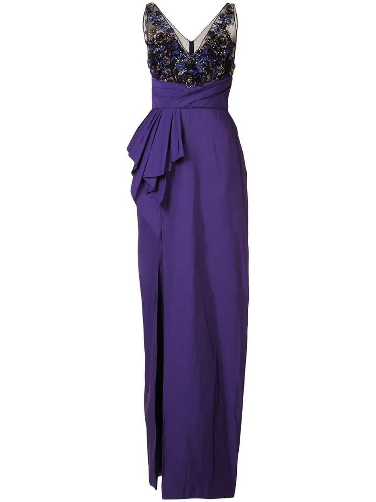 embellished pleated waist gown