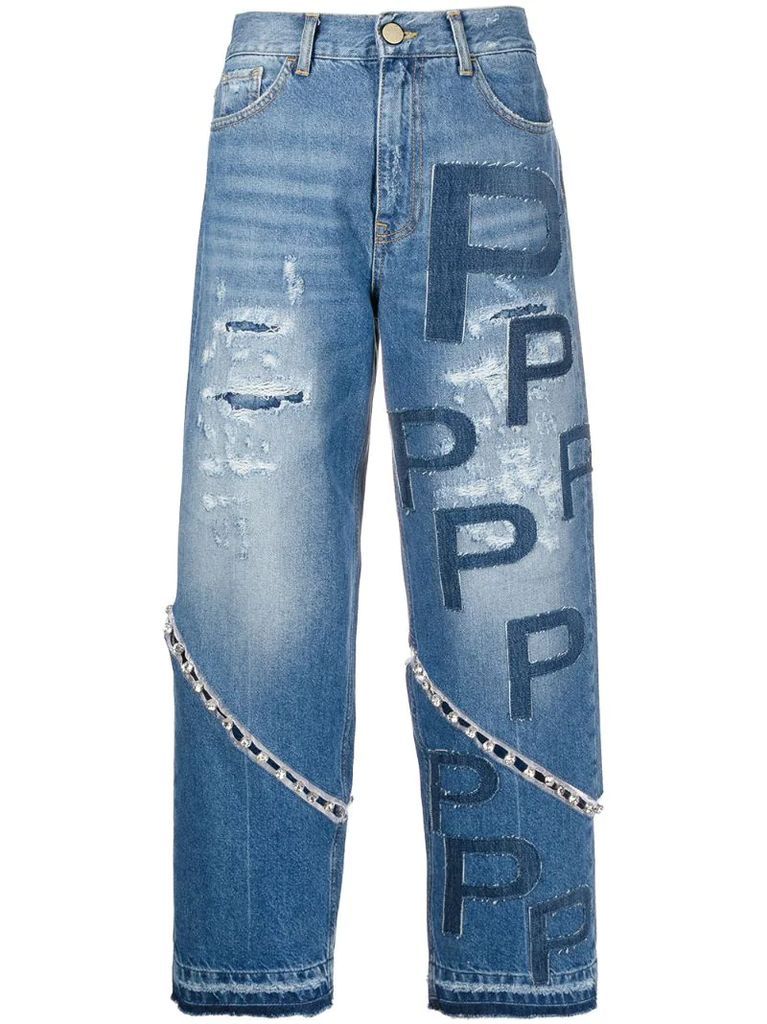 crystal-embellished cropped jeans