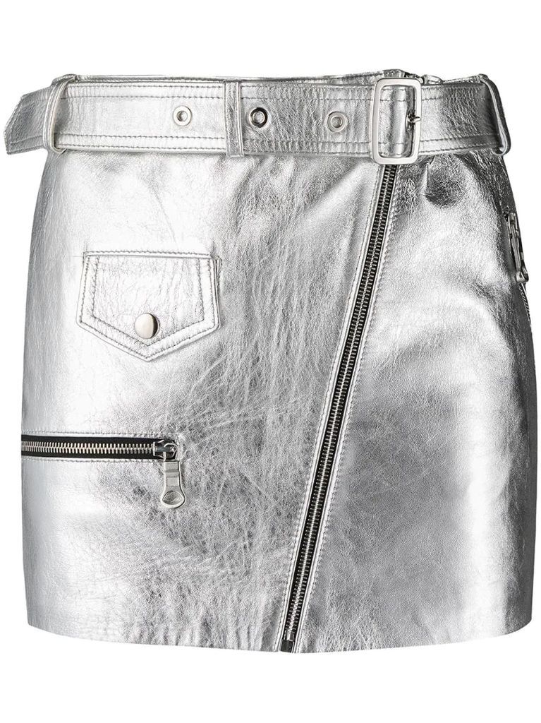 metallic-sheen biker skirt