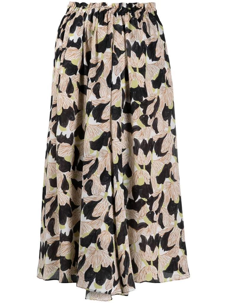 high-rise floral-print silk skirt