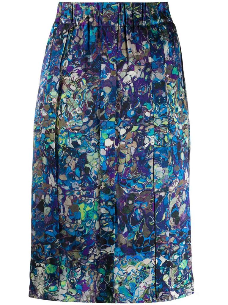 silk 1990s abstract print straight skirt