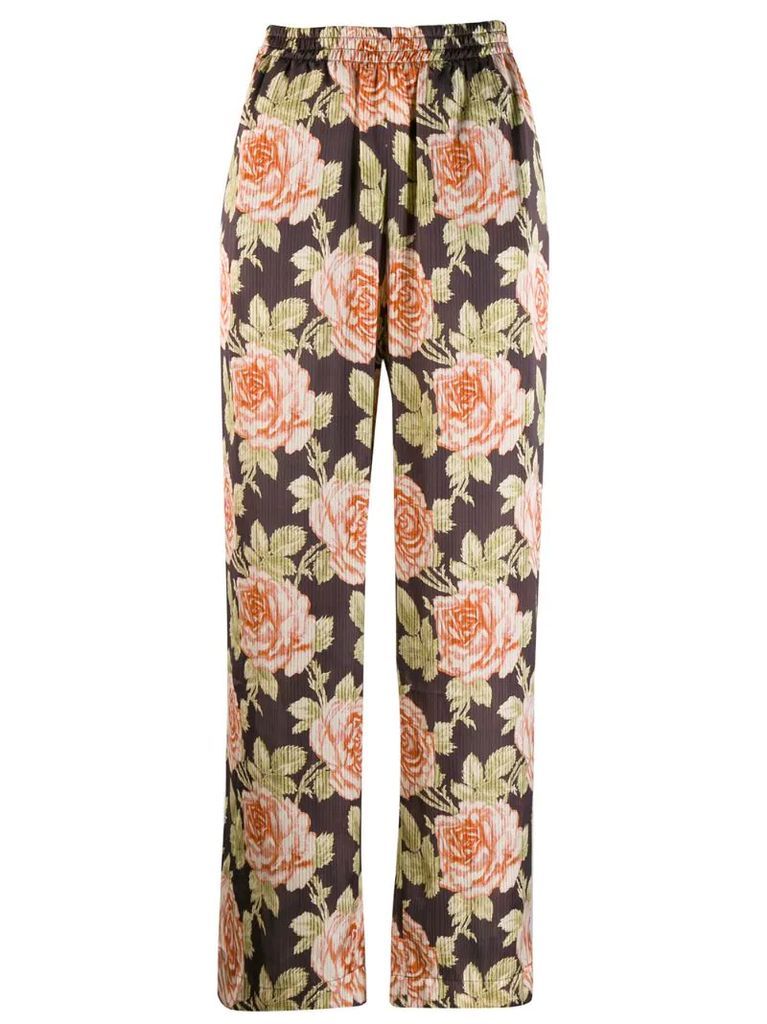 floral print plissé trousers