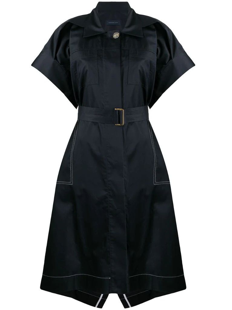 spread-collar belted sateen shirt dress