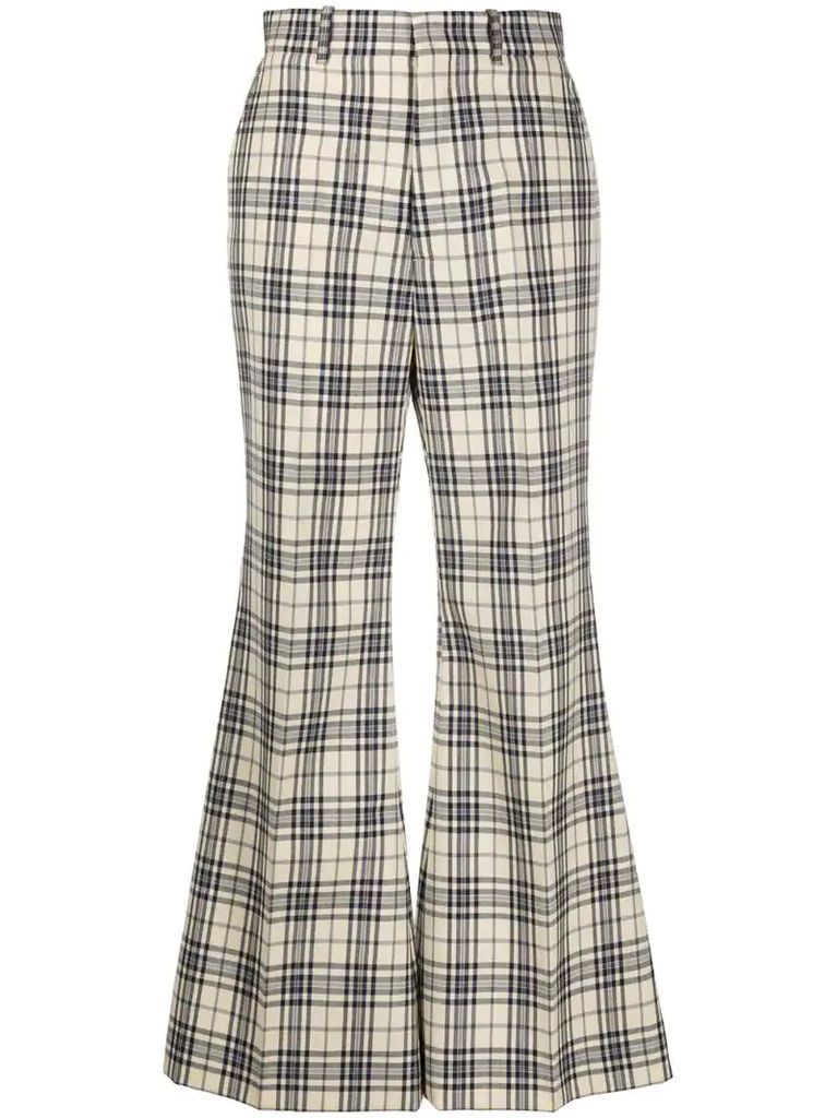 tweed check flared trousers