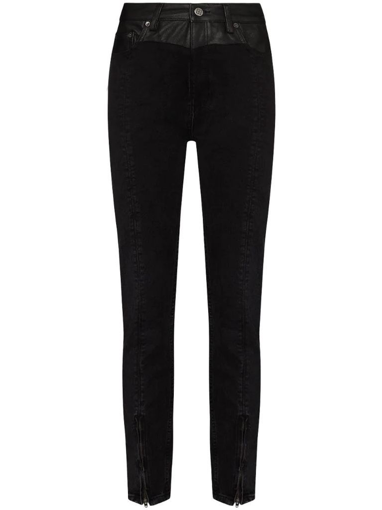 contrast-waistband skinny-fit jeans