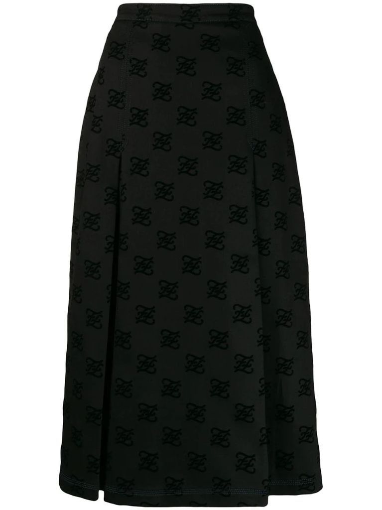 Karligraphy motif midi skirt