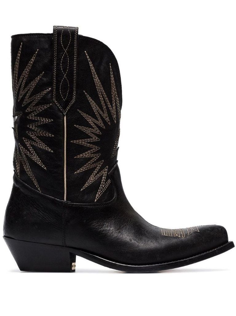 black Wish Star leather cowboy boots