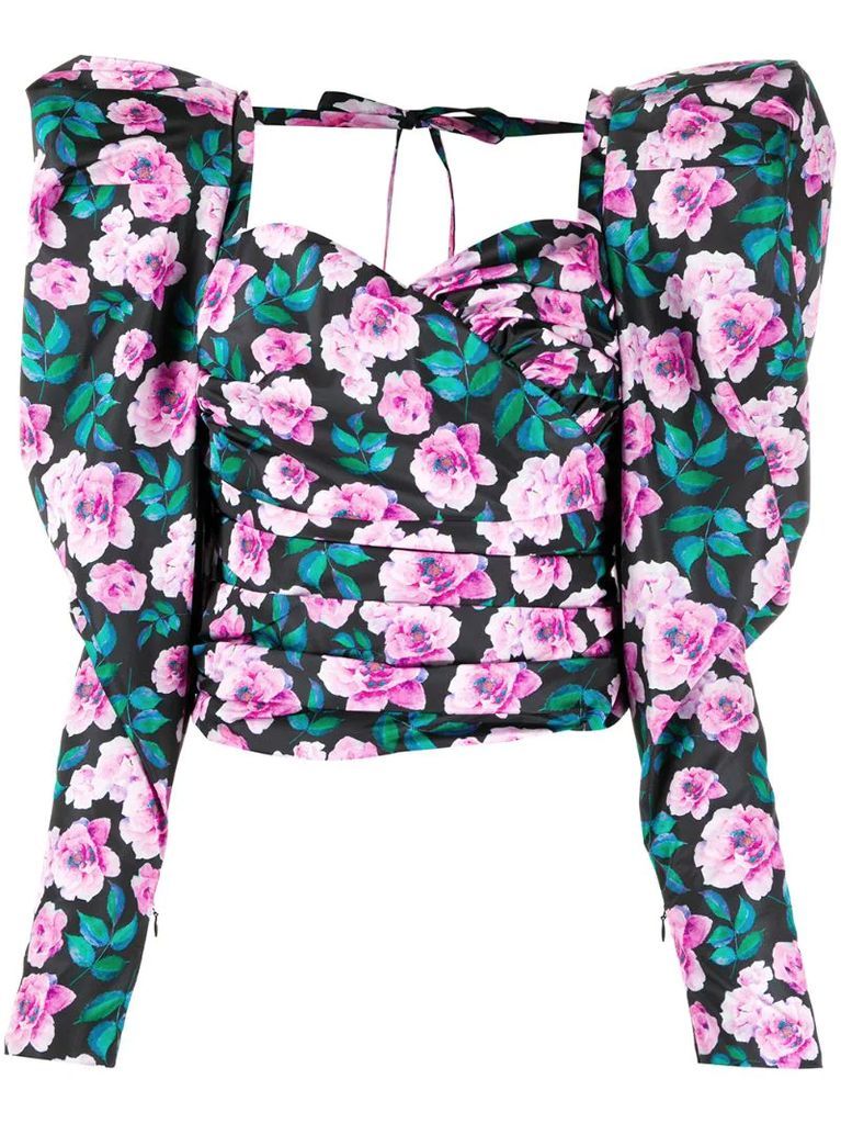 floral-print structured shoulder top