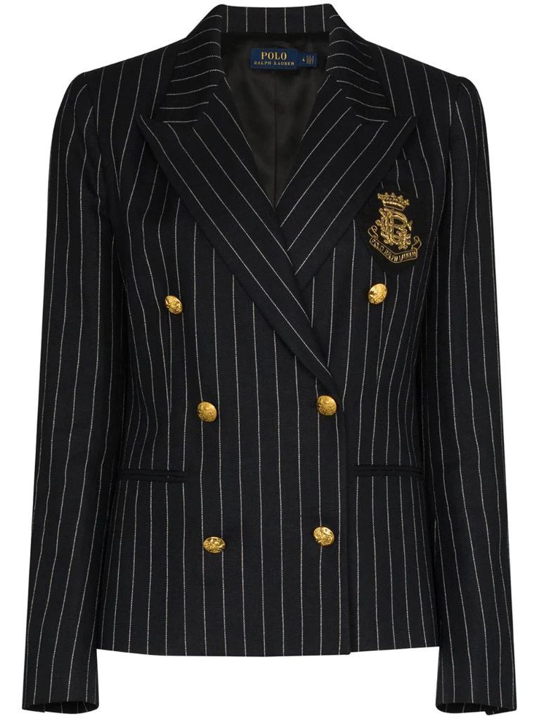 double-breasted pinstriped blazer