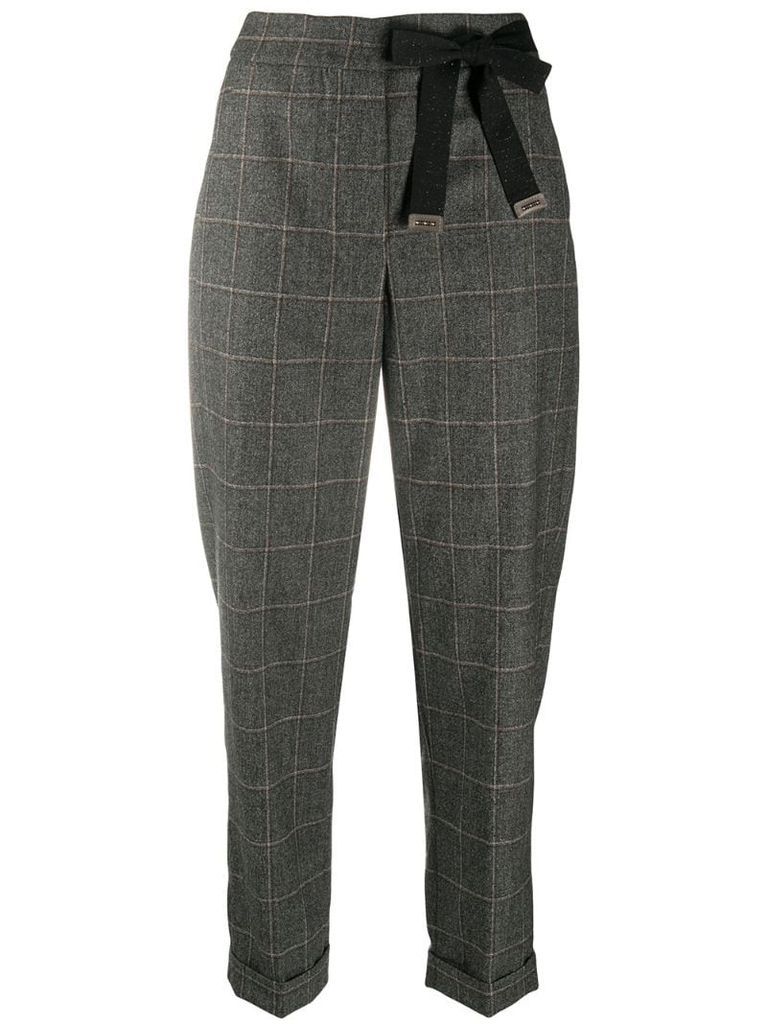 windowpane check print trousers