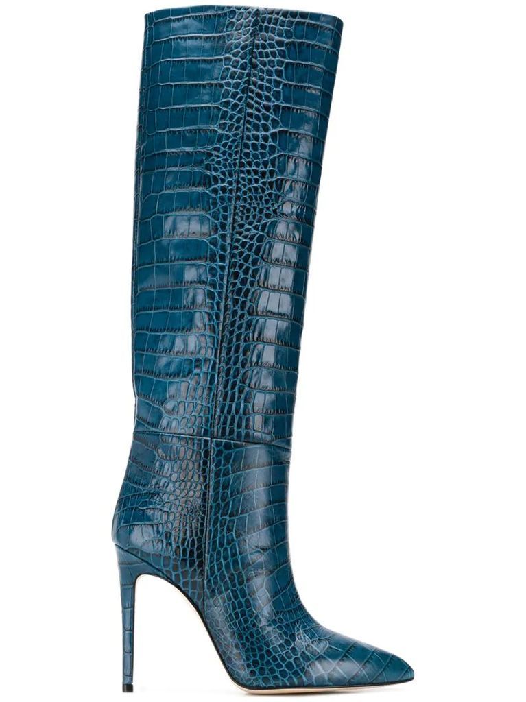 embossed knee length boots