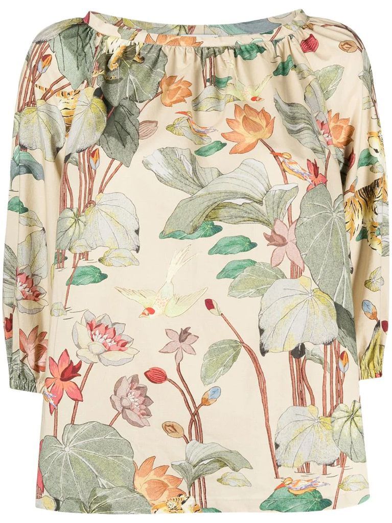 floral-print short-sleeved top