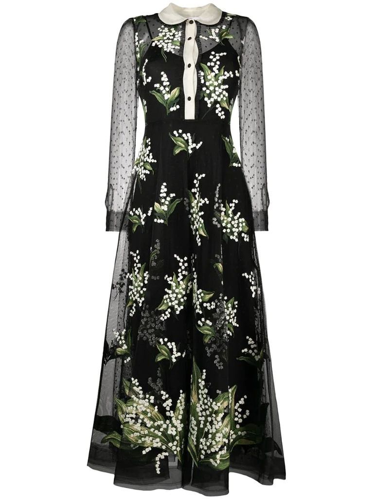 floral-embroidered flared dress