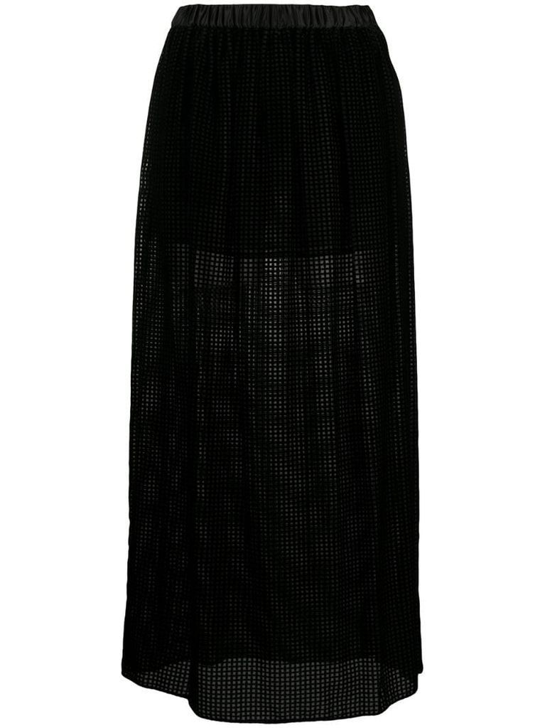 grid-pattern midi skirt