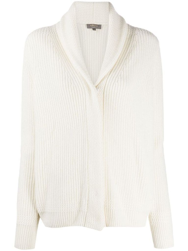 ribbed cashmere cardigan with shawl collar