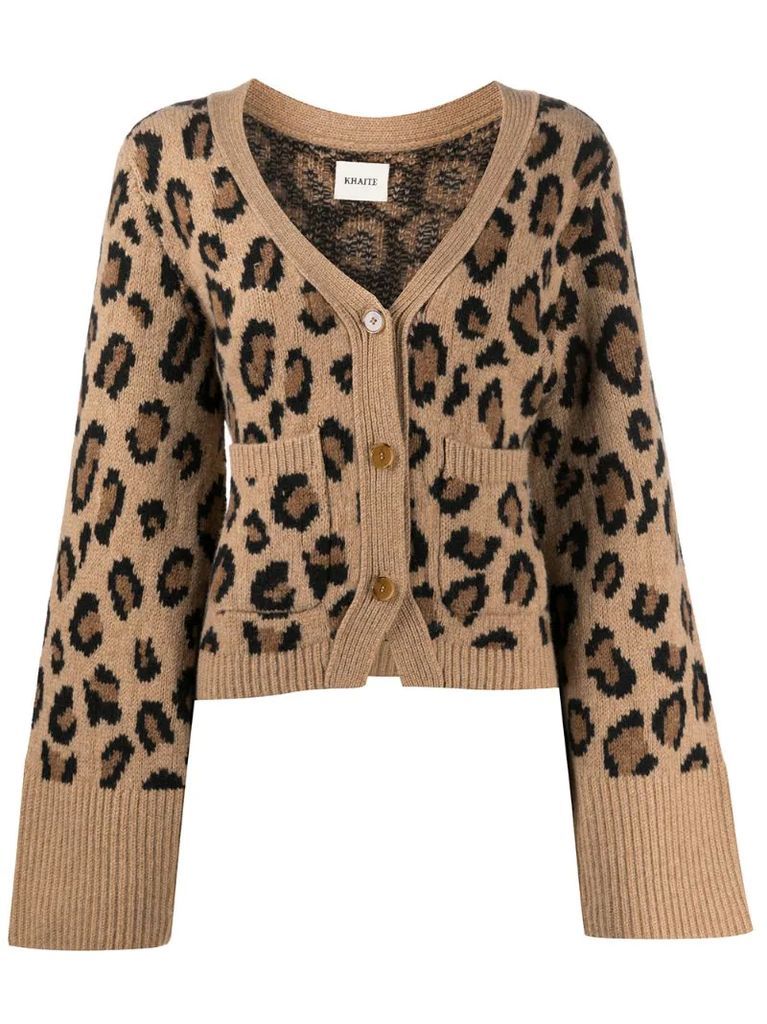 leopard cashmere knit cardigan