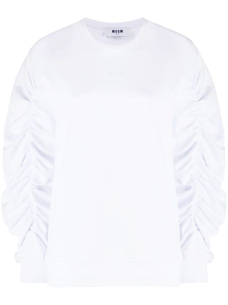 ruched-sleeves logo sweatshirt