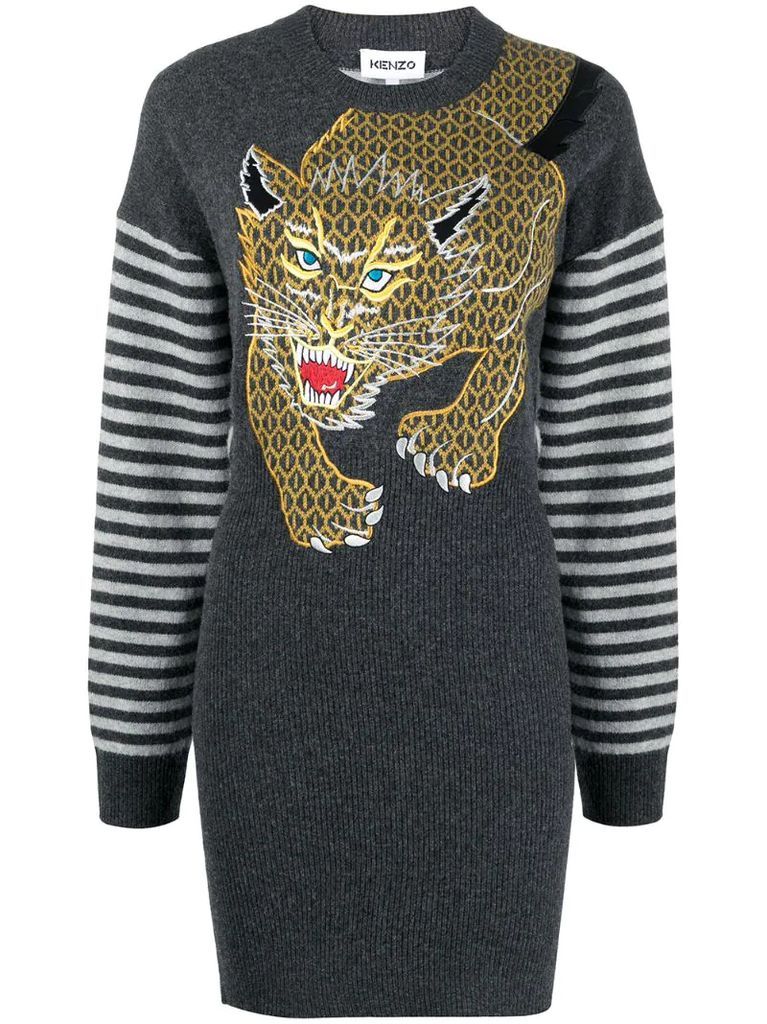 Tiger motif knitted dress