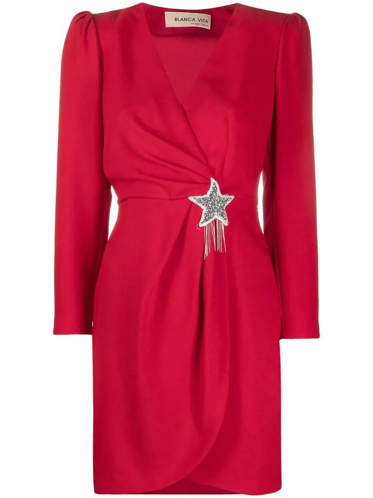 star-embellished wrap dress